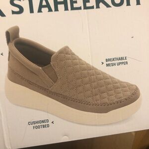 Tan Quilted Slip-On Loafers